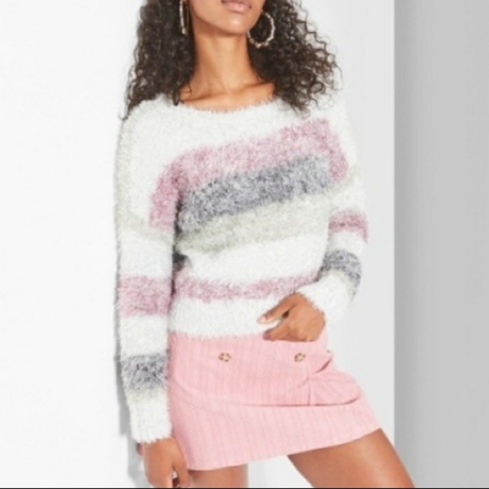 {Wild Fable} Sparkle Striped Tinsel Fuzzy Sweater